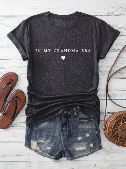 Women's Heart Graphic T-Shirt - Round Neck Short Sleeve – Dark Gray detail view