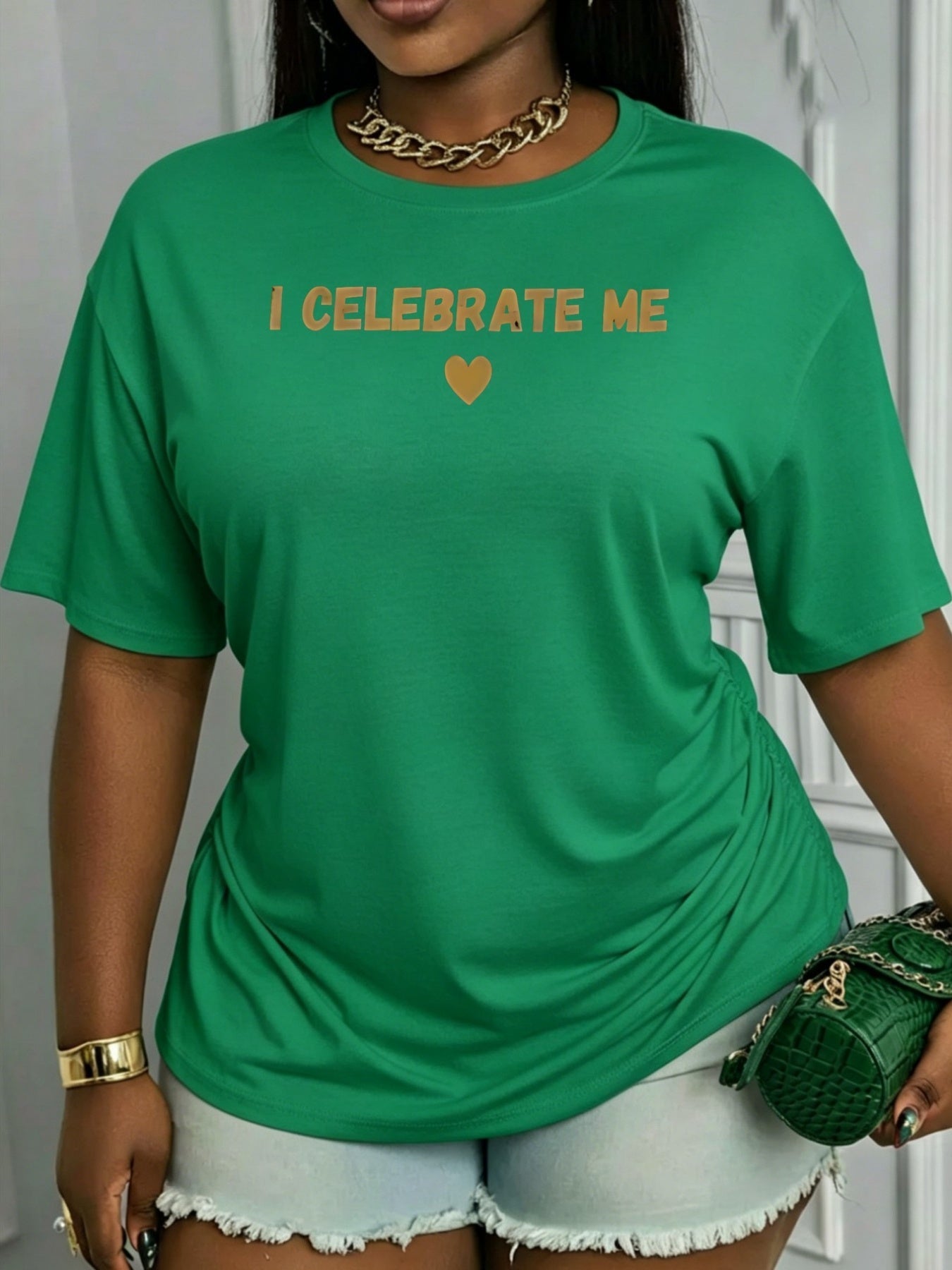 Women's Heart Graphic T-Shirt - Round Neck Short Sleeve – Relaxed fit detail view