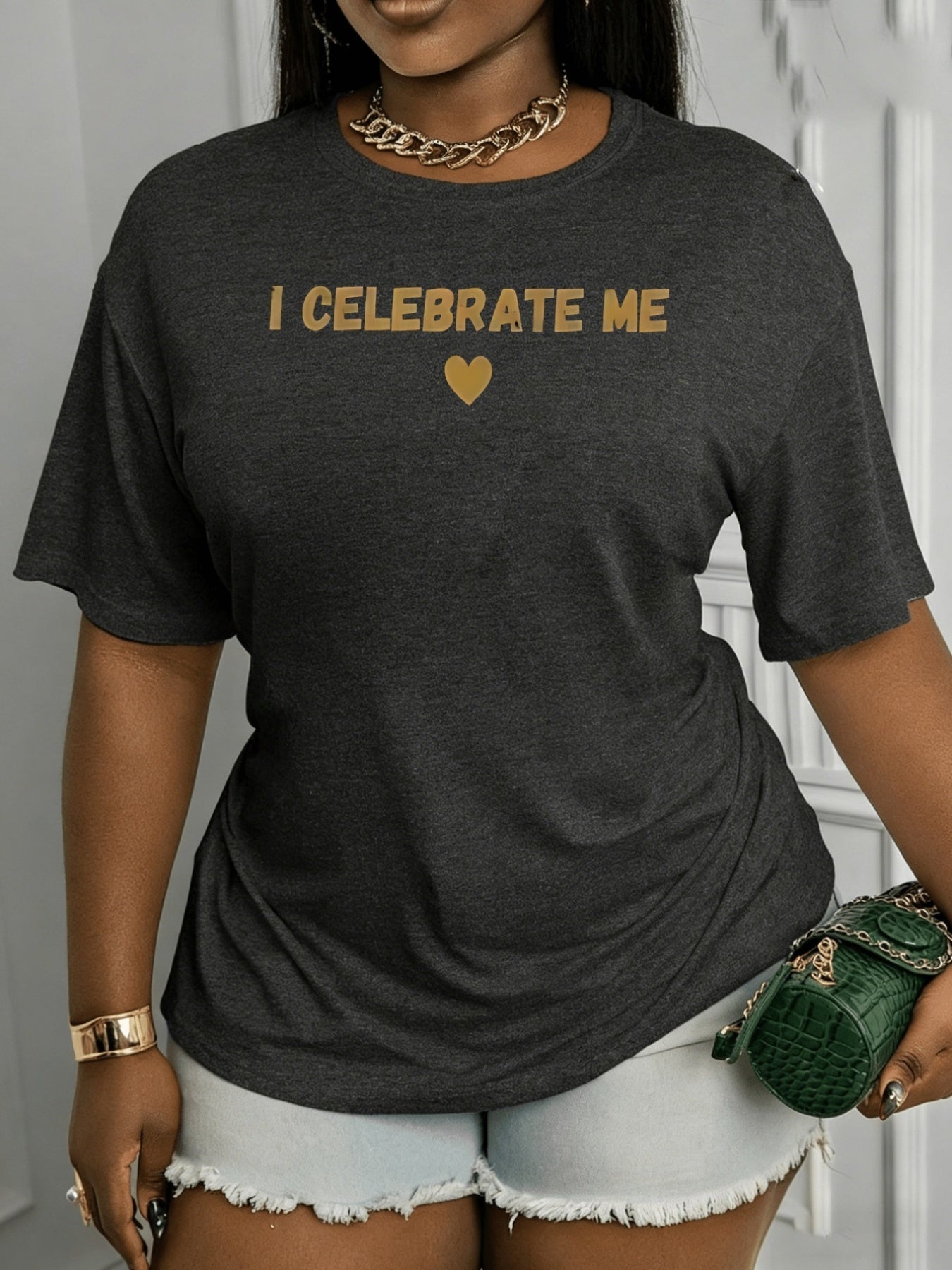 Women's Heart Graphic T-Shirt - Round Neck Short Sleeve – Relaxed fit detail view