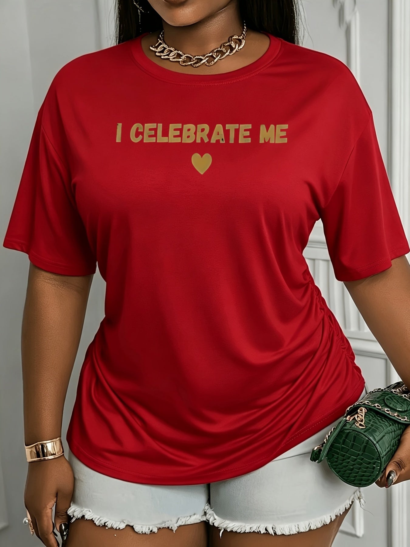 Women's Heart Graphic T-Shirt - Round Neck Short Sleeve – Relaxed fit detail view