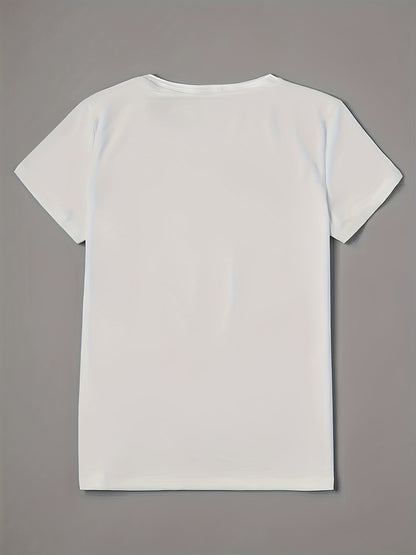 Women's Heart Print T-Shirt - V-Neck Short Sleeve Dandelion detail view