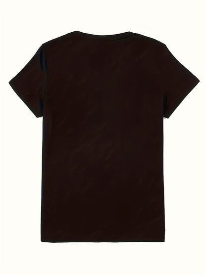 Women's Heart Print T-Shirt - V-Neck Short Sleeve Dandelion detail view
