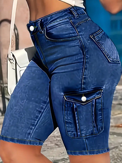 Women's High-Waist Denim Shorts - Blue Pockets – Blue option – main product image