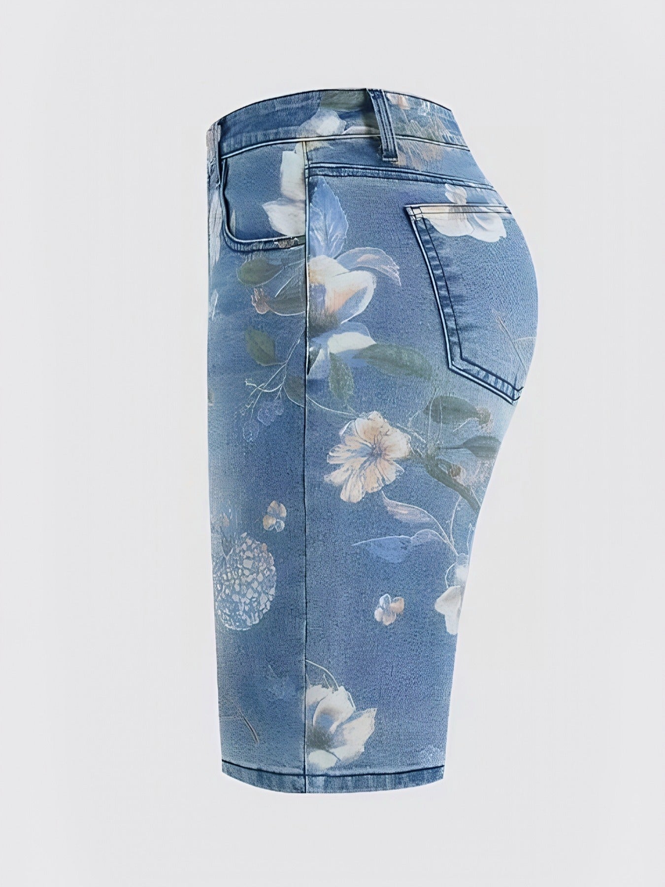 Women's High-Waist Denim Shorts - Clean Finish Floral Print detail view