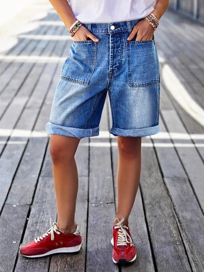 Women's High-Waist Denim Shorts - Clean Finish Relaxed Fit detail view