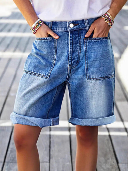 Women's High-Waist Denim Shorts - Clean Finish Relaxed Fit detail view