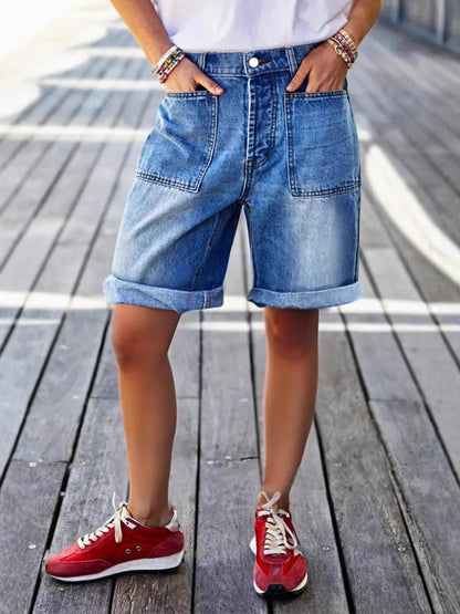 Women's High-Waist Denim Shorts - Clean Finish Relaxed Fit detail view