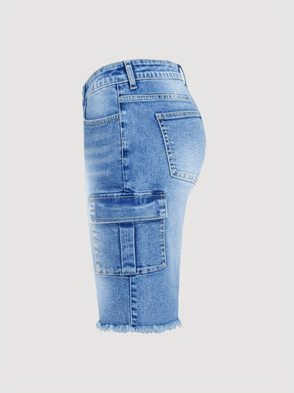 Women's High-Waist Denim Shorts - Raw Hem Fitted – view 10