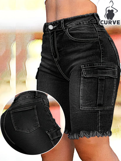 Women's High-Waist Denim Shorts - Raw Hem Fitted – view 11
