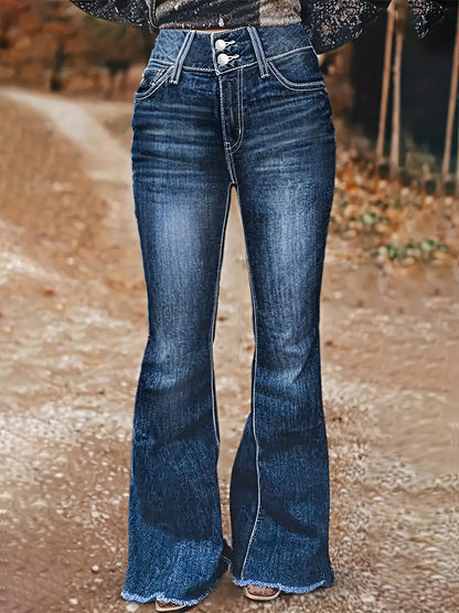 Women's High-Waist Flare Jeans - Black Embroidered detail view