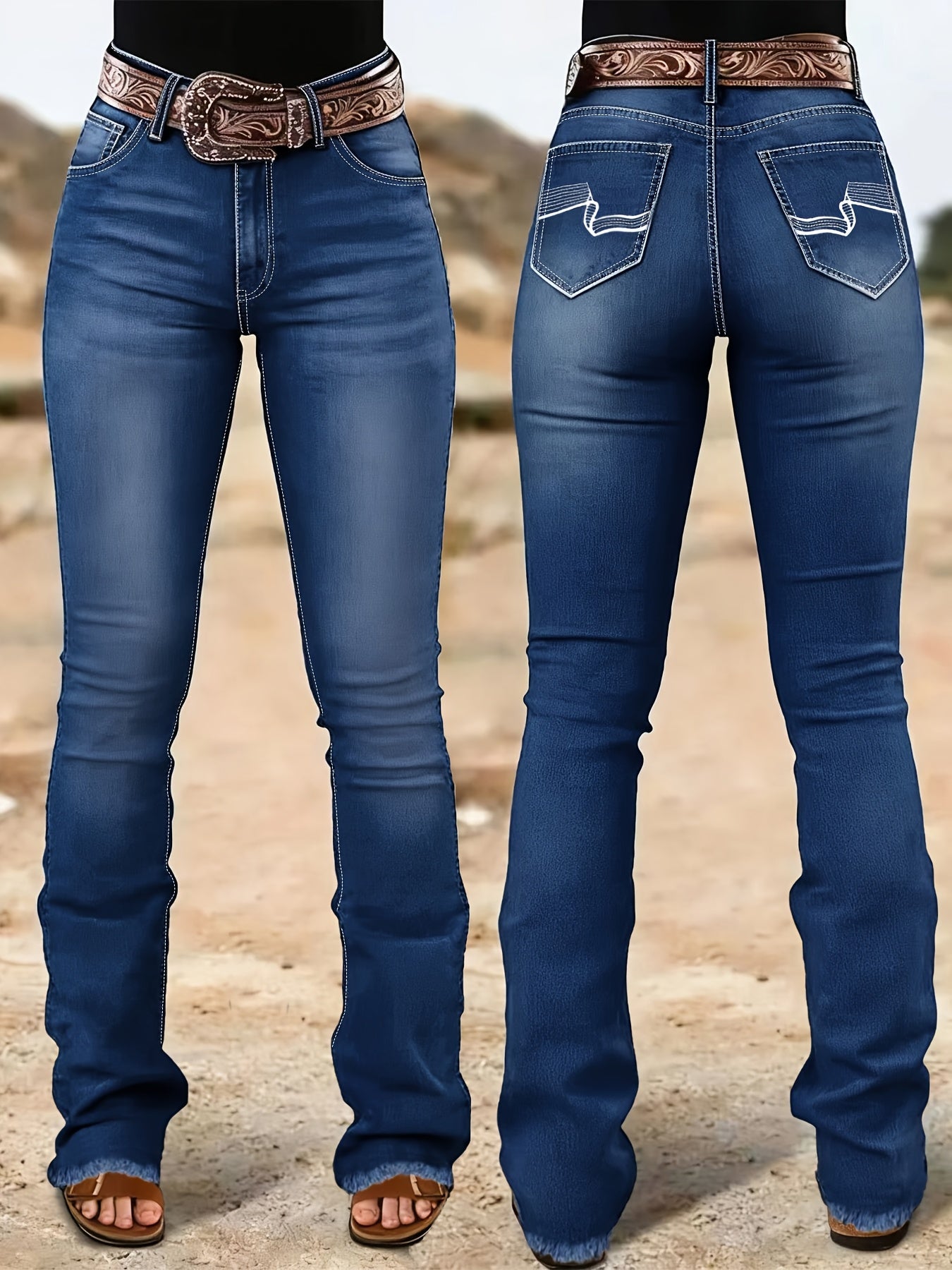 Women's High-Waist Flare Jeans - Black Embroidered Weekend – Black option – view 2