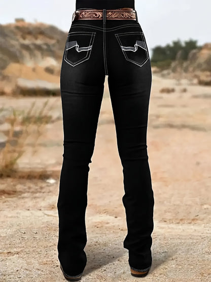 Women's High-Waist Flare Jeans - Black Embroidered Weekend detail view