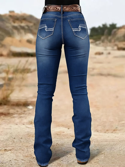 Women's High-Waist Flare Jeans - Black Embroidered Weekend detail view