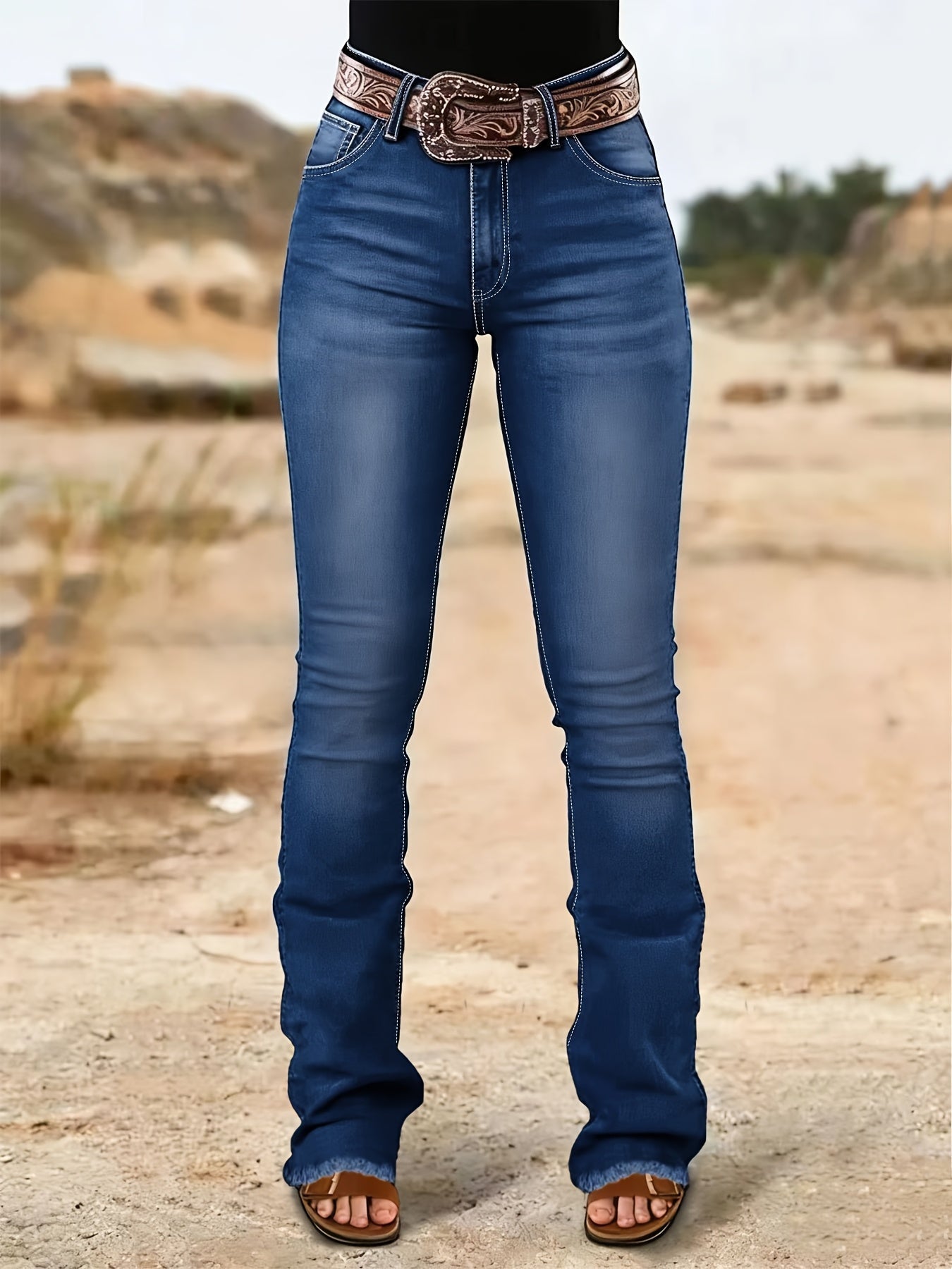 Women's High-Waist Flare Jeans - Black Embroidered Weekend detail view