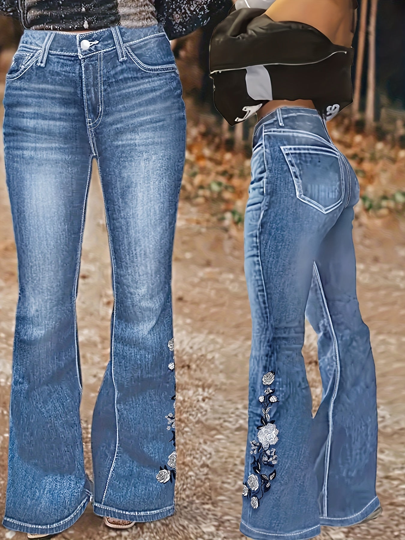 Women's High-Waist Flare Jeans - Black Vintage Wash Distressed – Black option – view 2