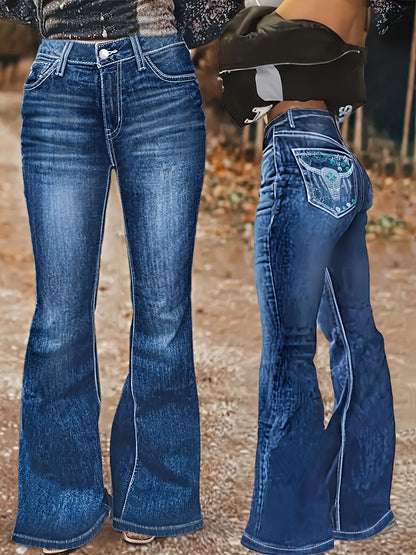 Women's High-Waist Flare Jeans - Black Vintage Wash Distressed – Black option – view 5