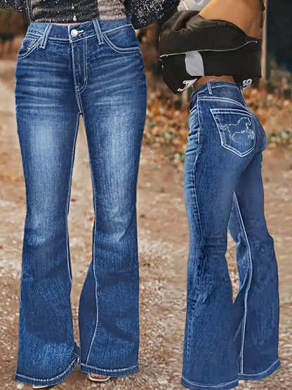 Women's High-Waist Flare Jeans - Black Vintage Wash Distressed – Black option – view 6
