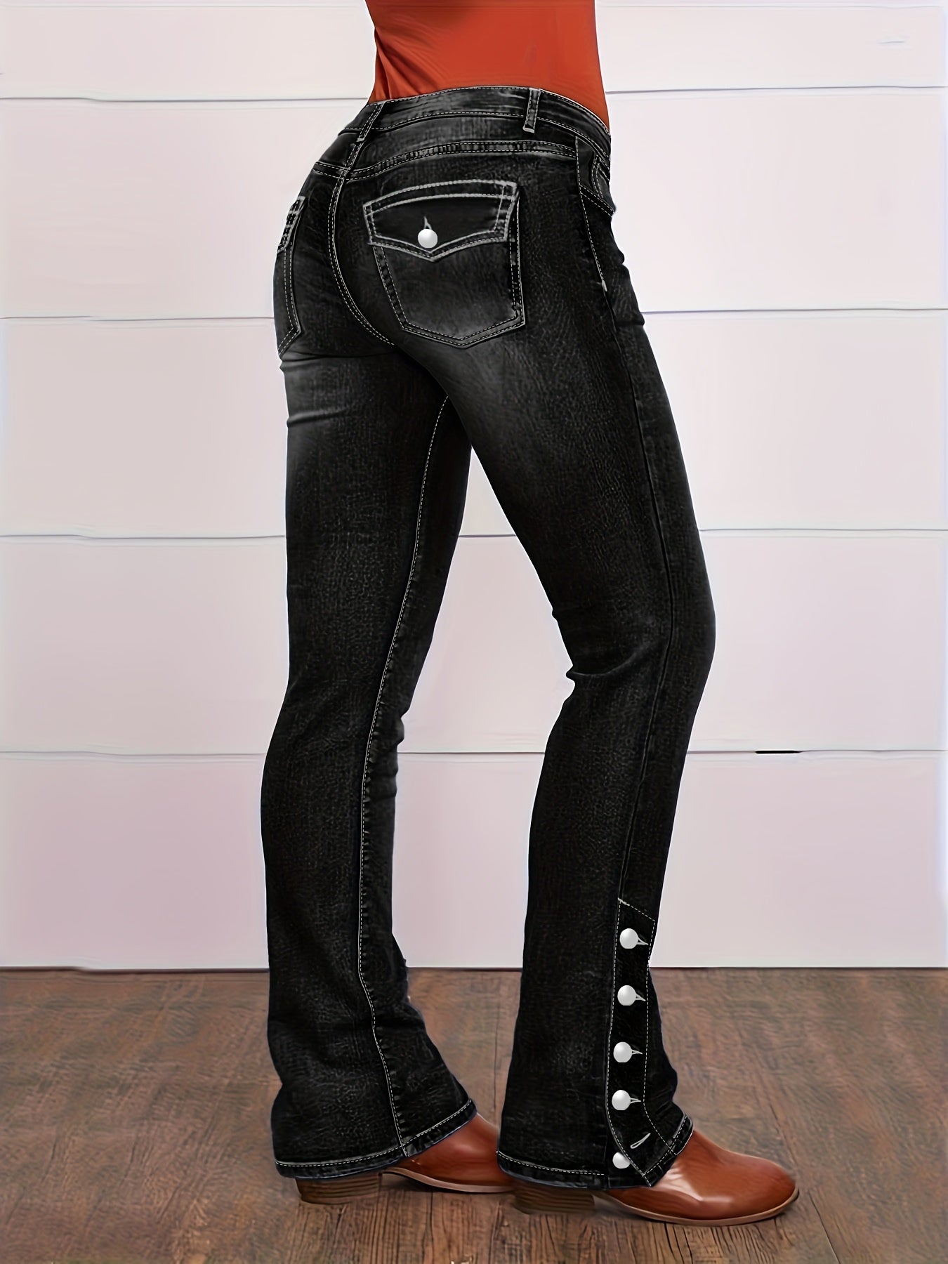 Women's High-Waist Flare Jeans - Blue Button Detail Stretch – Blue option – main product image