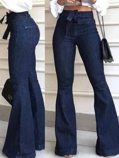 Women's High-Waist Flare Jeans - Blue Distressed Stretch – Blue option – main product image