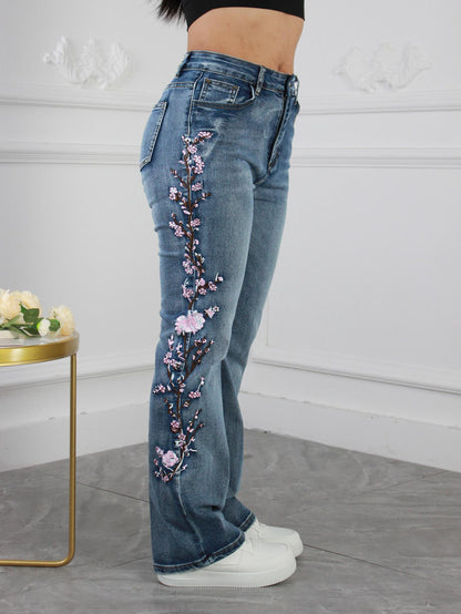 Women's High-Waist Flare Jeans - Blue Embroidered – Blue option – main product image