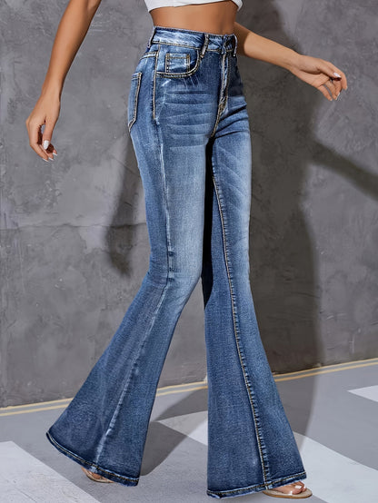 Women's High-Waist Flare Jeans - Blue Stretch detail view