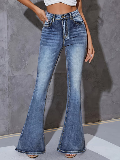 Women's High-Waist Flare Jeans - Blue Stretch detail view