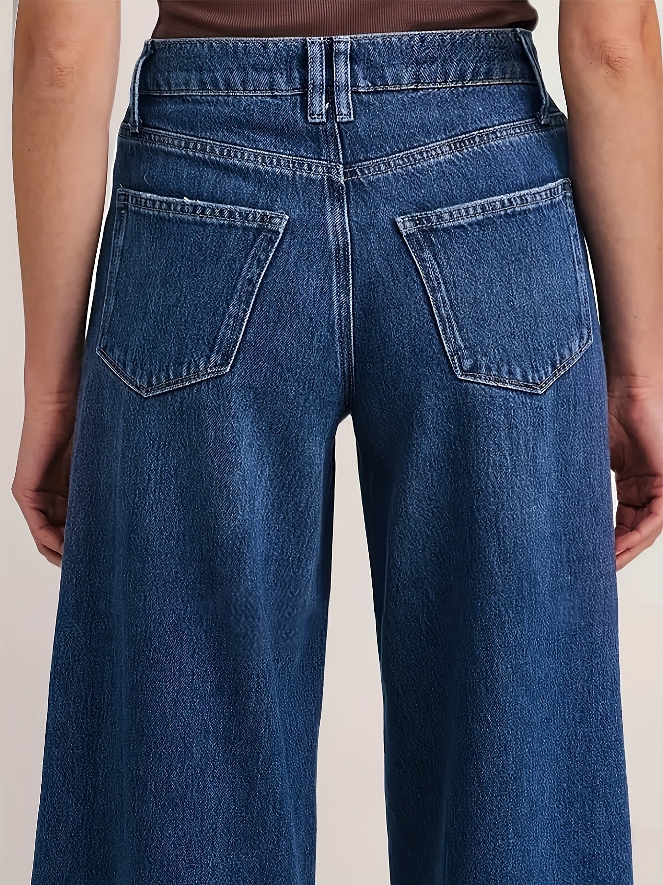 Women's High-Waist Flare Jeans - Dark Blue Button Detail Stretch Streetwear detail view