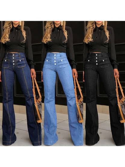 Women's High-Waist Flare Jeans - Dark Blue Pocket Detail – Blue option – main product image