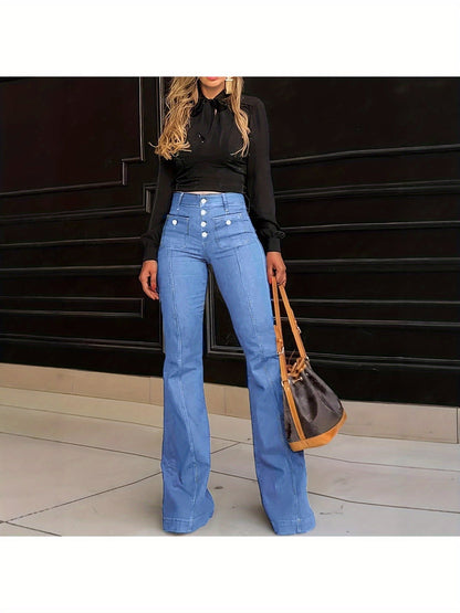 Women's High-Waist Flare Jeans - Dark Blue Pocket Detail – Blue option – view 2