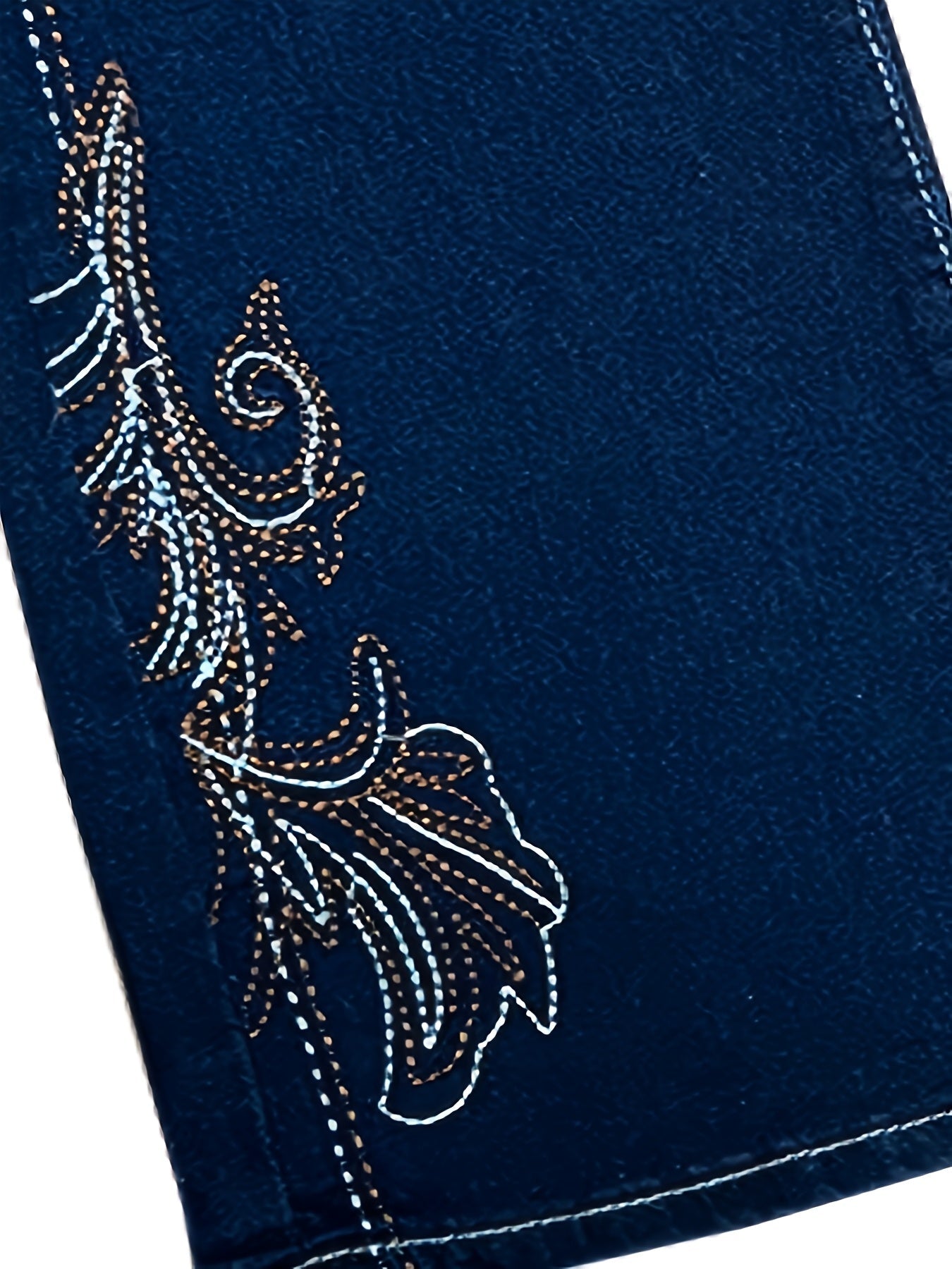Women's High-Waist Flare Jeans - Deep Blue Embroidered detail view