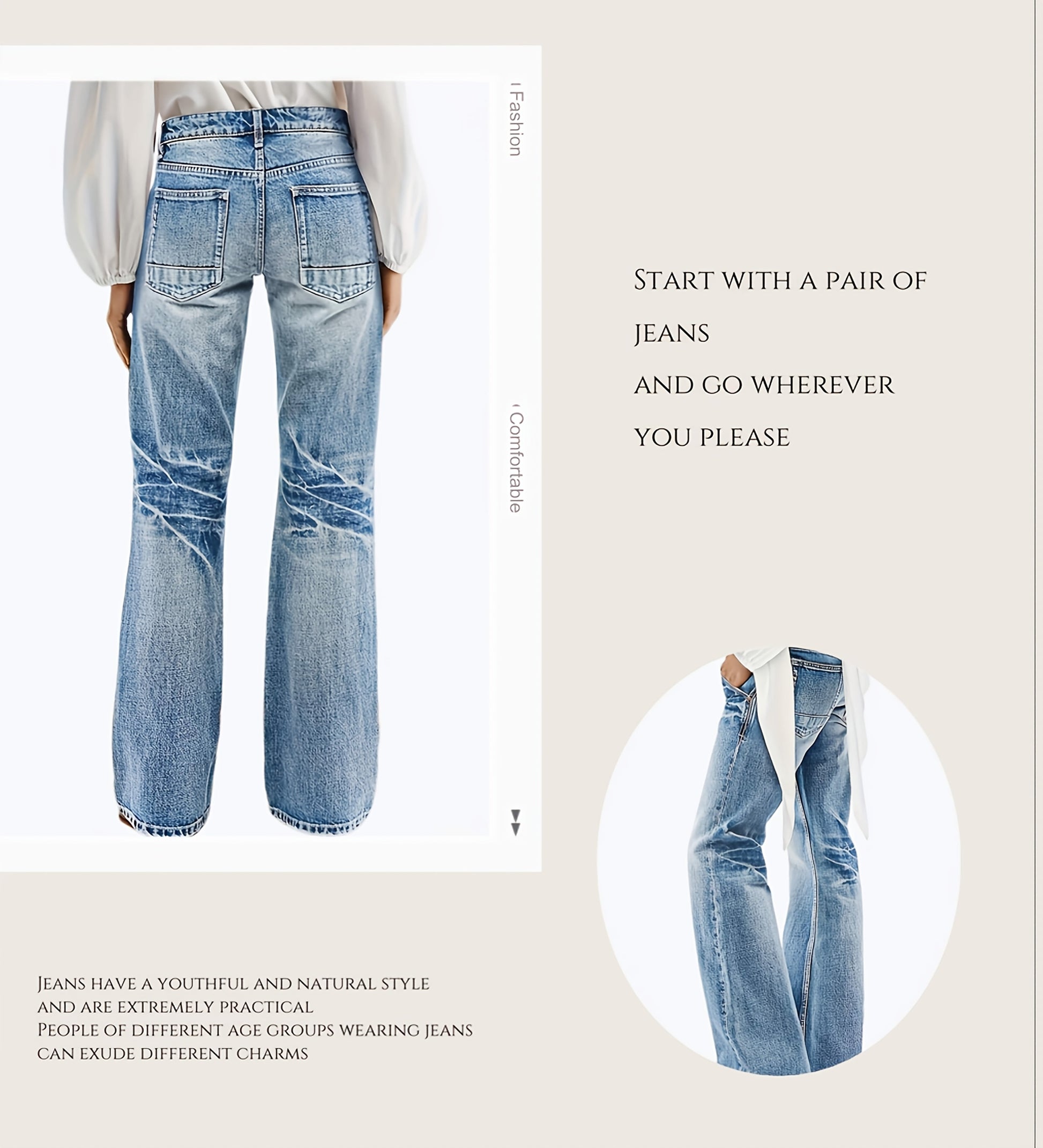 Women's High-Waist Flare Jeans - Light Blue Casual detail view