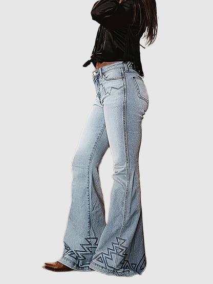 Women's High-Waist Flare Jeans - Light Blue Vintage Wash Stretch detail view