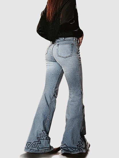 Women's High-Waist Flare Jeans - Light Blue Vintage Wash Stretch detail view