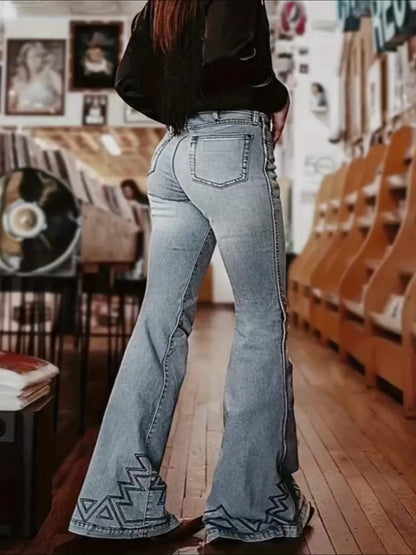 Women's High-Waist Flare Jeans - Light Blue Vintage Wash Stretch detail view