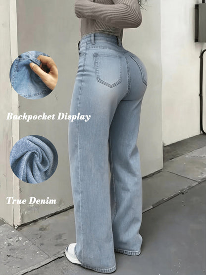 Women's High-Waist Flare Jeans - Medium Blue Dark Wash Distressed – Blue option – view 2