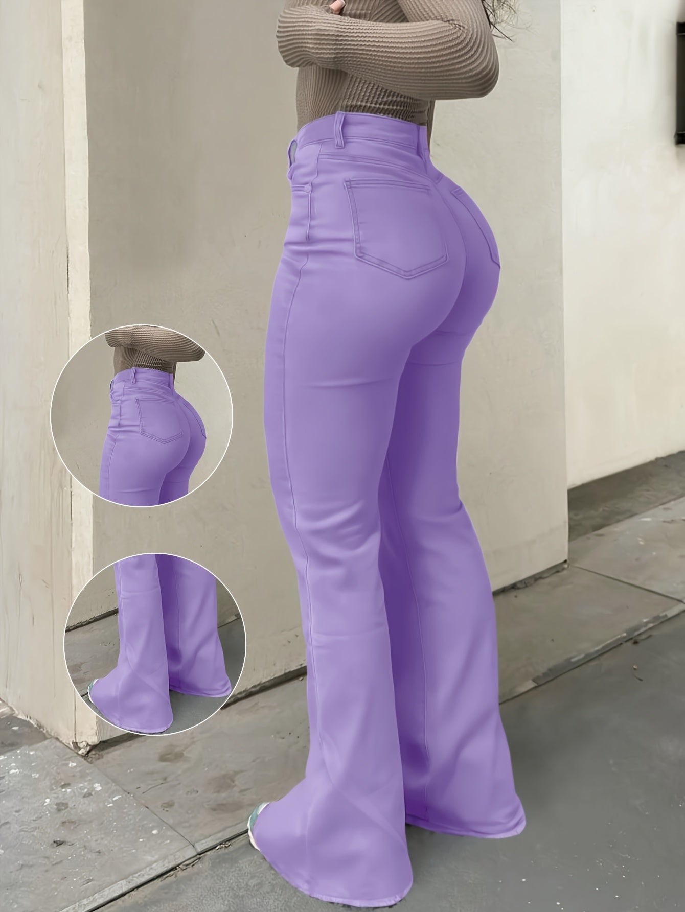 Women's High-Waist Flare Jeans - Orange Distressed Stretch – Orange option – main product image