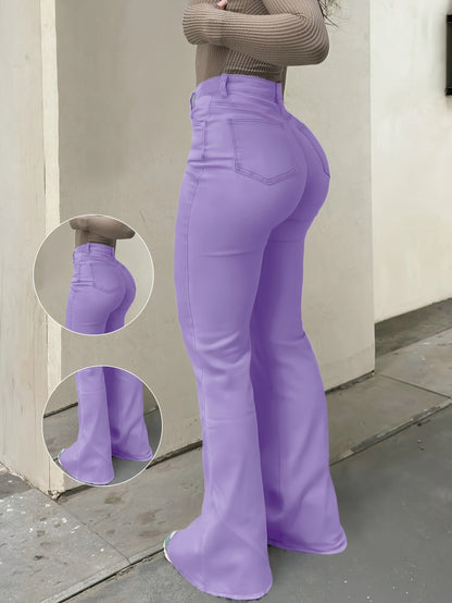 Women's High-Waist Flare Jeans - Orange Distressed Stretch – Orange option – main product image