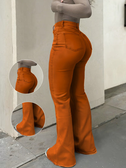 Women's High-Waist Flare Jeans - Orange Distressed Stretch – Orange option – view 2