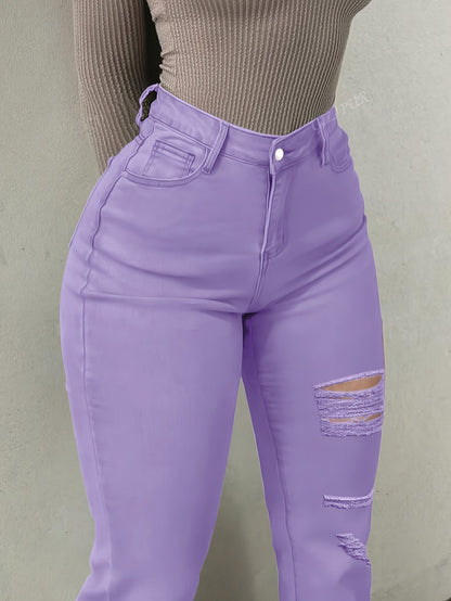 Women's High-Waist Flare Jeans - Orange Distressed Stretch detail view