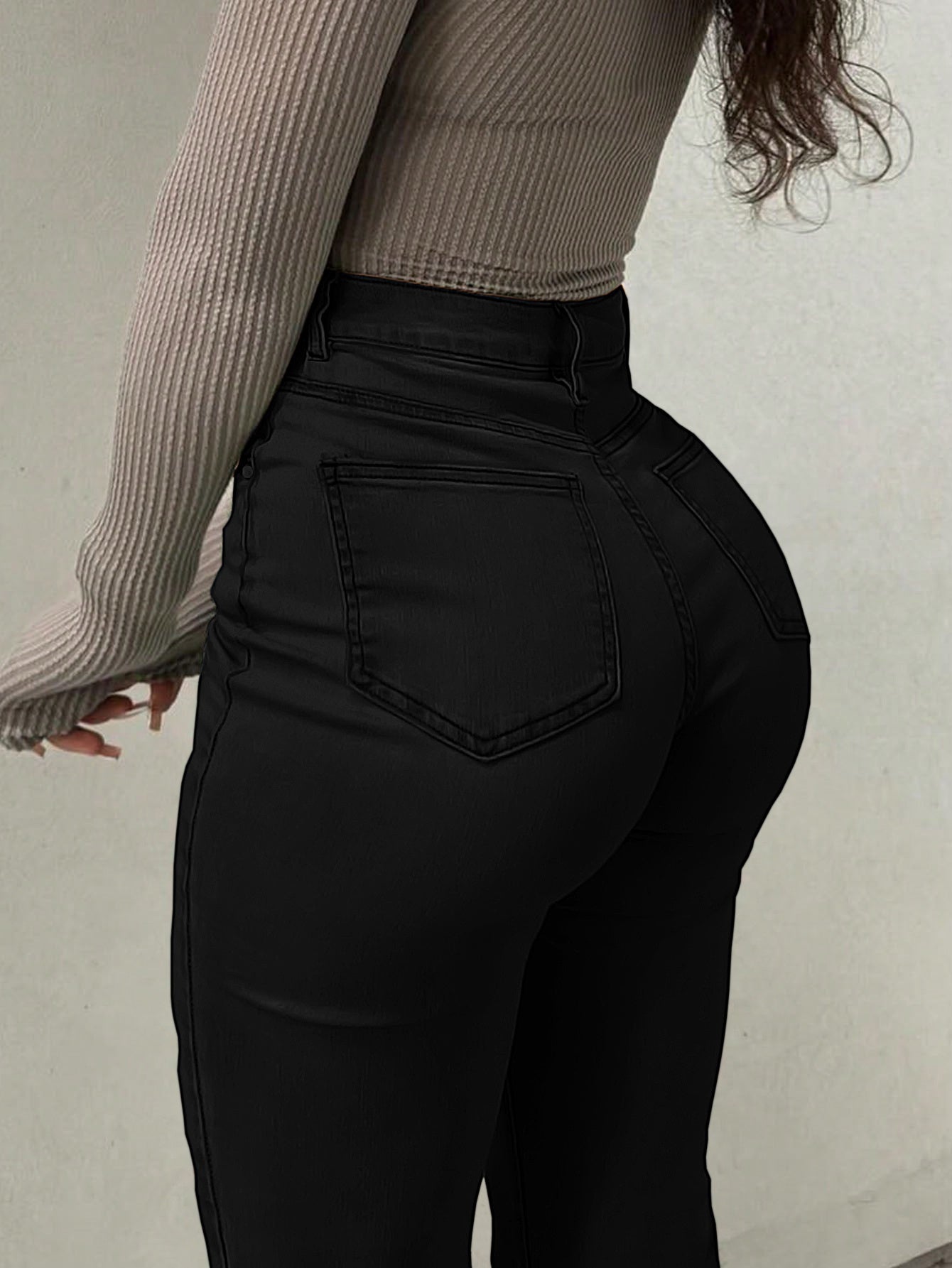 Women's High-Waist Flare Jeans - Orange Distressed Stretch detail view