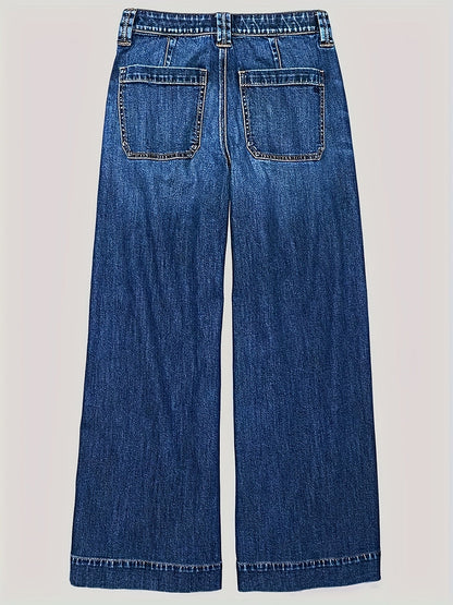Women's High-Waist Flare Jeans - Peacock Blue Pocket Detail Stretch detail view