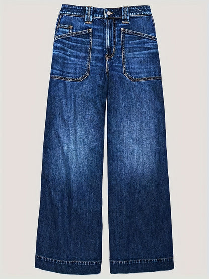 Women's High-Waist Flare Jeans - Peacock Blue Pocket Detail Stretch detail view