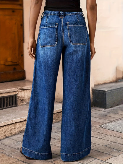 Women's High-Waist Flare Jeans - Peacock Blue Pocket Detail Stretch detail view
