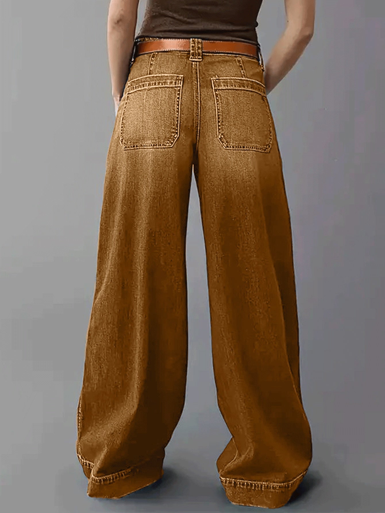 Women's High-Waist Flare Jeans - Yellowish-Brown Stretch detail view