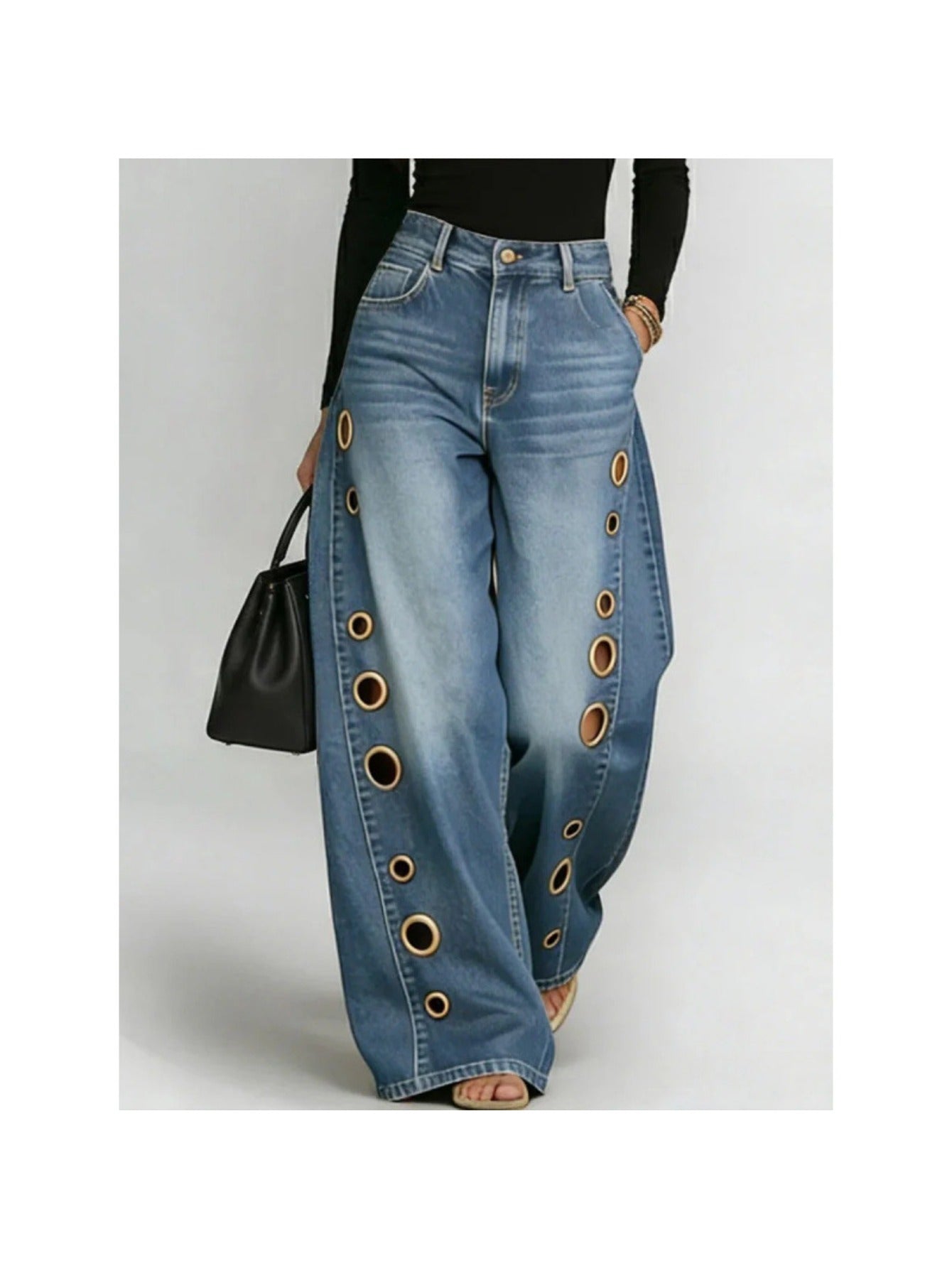 Women's High-Waist Jeans - Black detail view