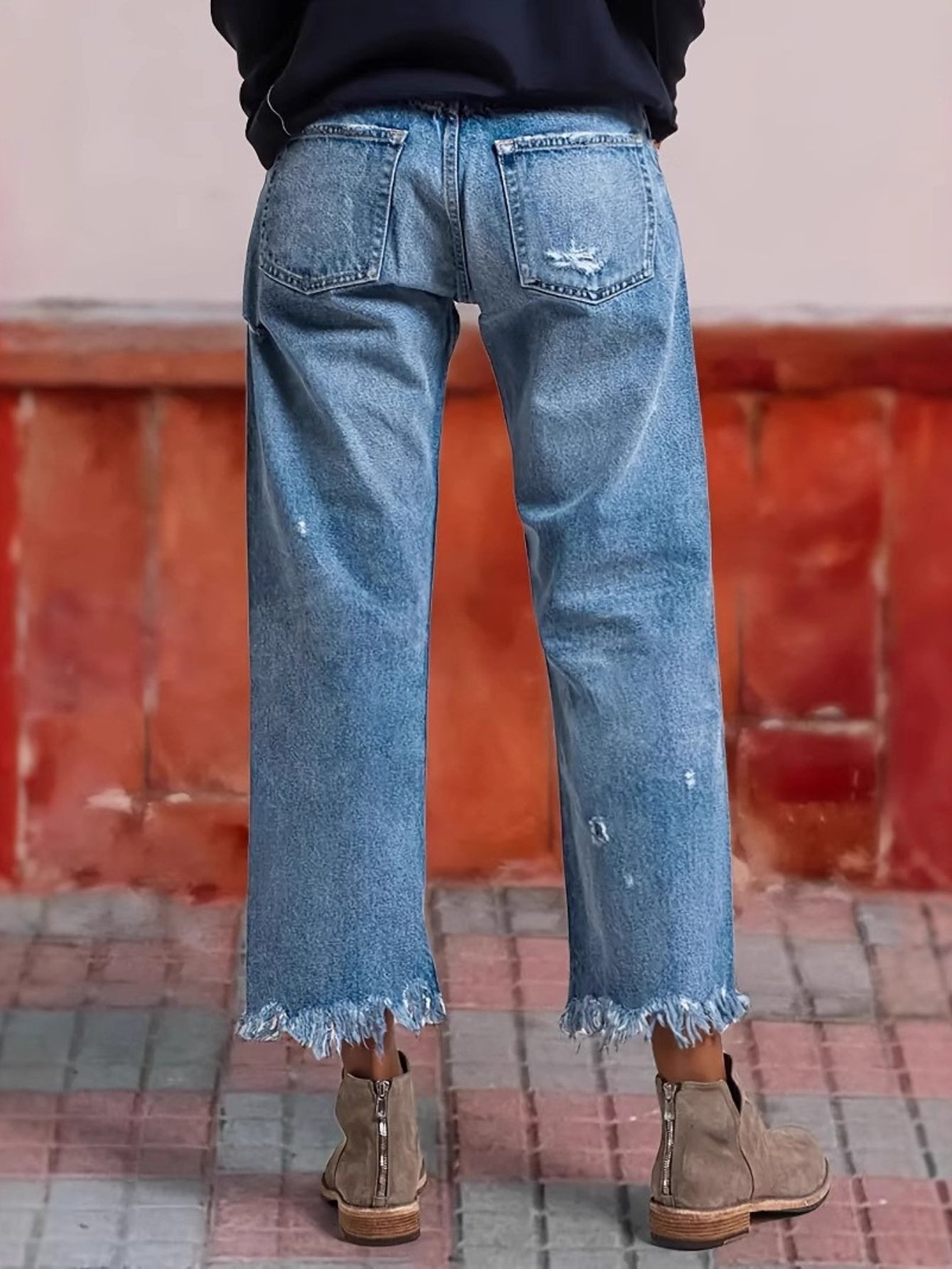Women's High-Waist Jeans - Blue Button Detail detail view