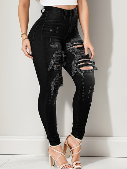 Women's High-Waist Jeans - Blue Distressed Stretch – Blue option – main product image