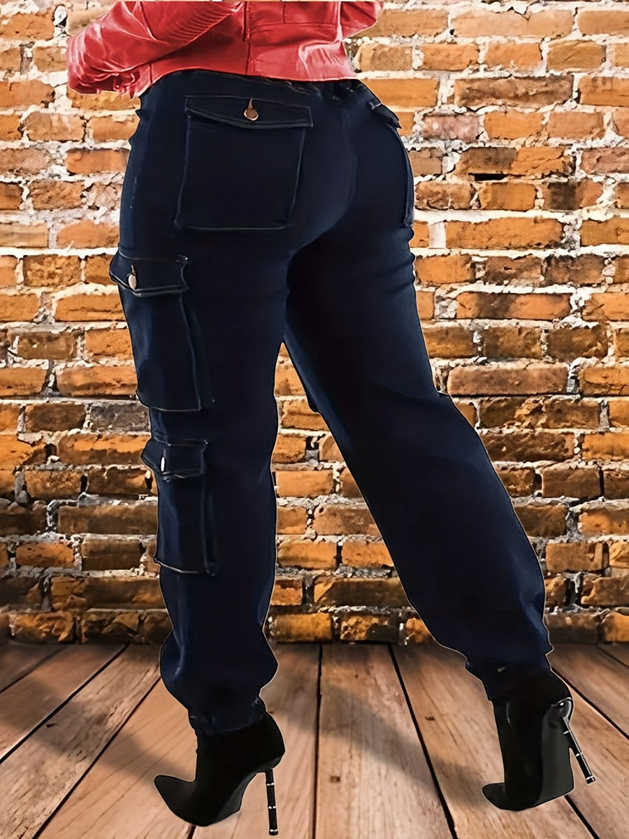 Women's High-Waist Jeans - Dark Blue Pocket Detail – view 4