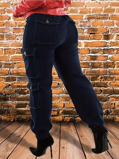 Women's High-Waist Jeans - Dark Blue Pocket Detail – view 4