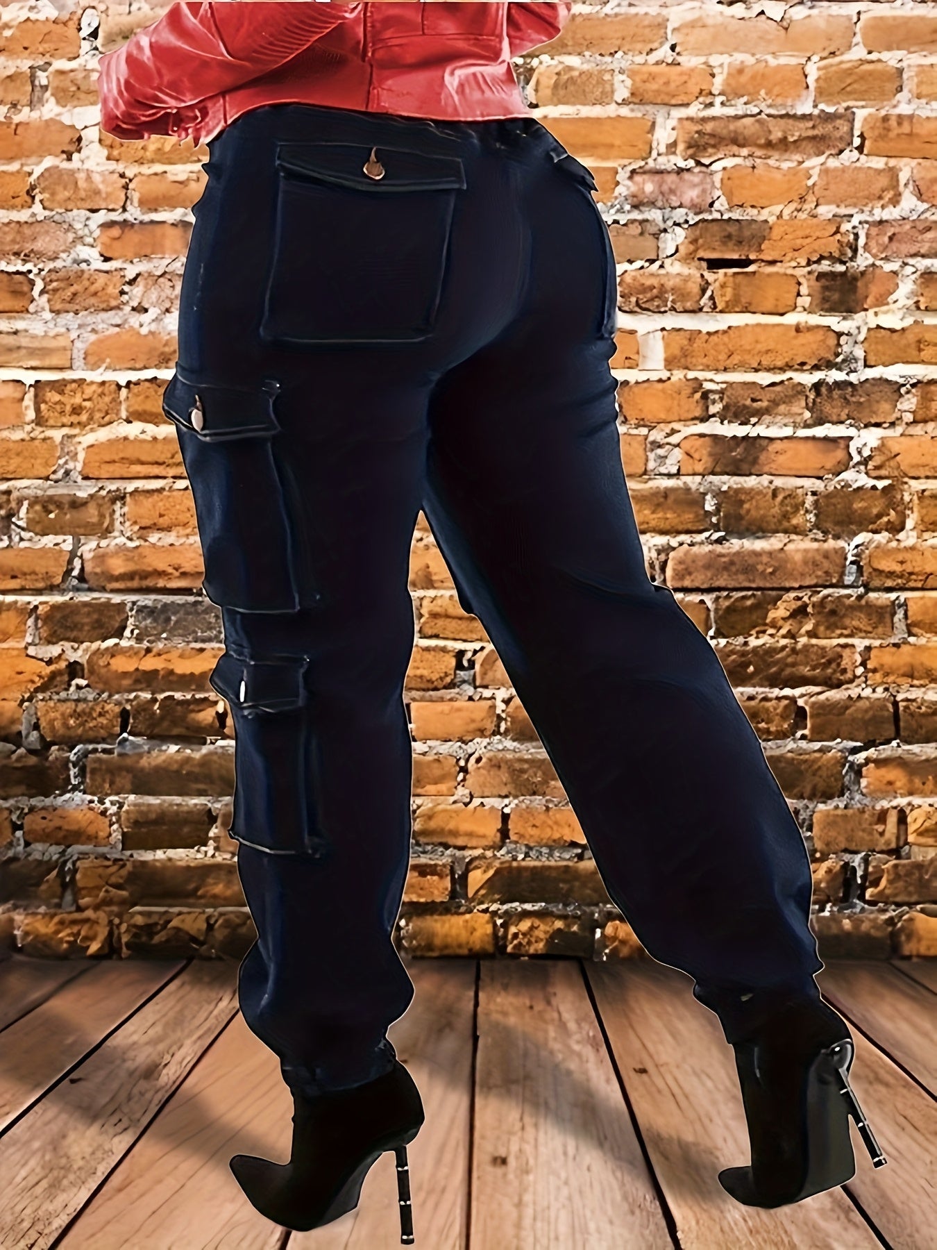 Women's High-Waist Jeans - Dark Blue Pocket Detail – view 7